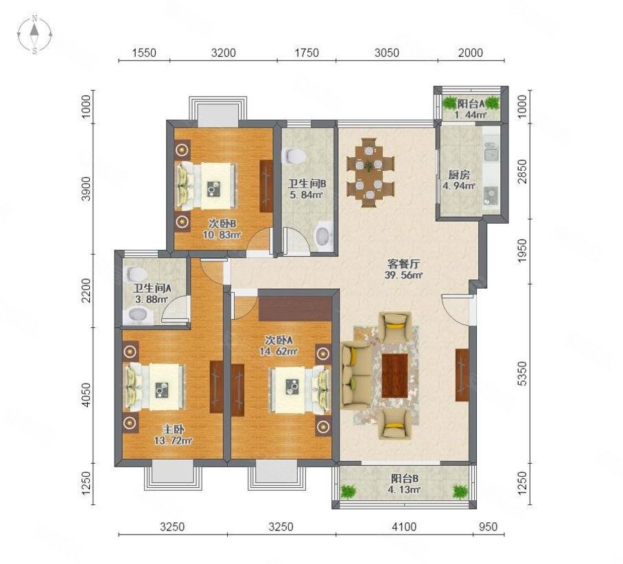上海花园3室2厅2卫128㎡南北245万