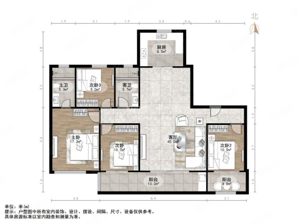 银丰玖玺城中层小区安静舒适明厨明卫南北户型