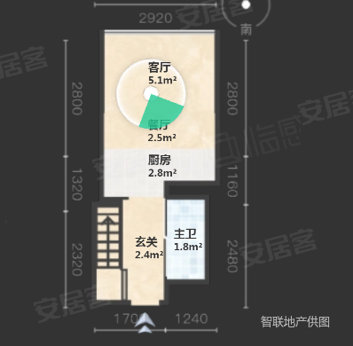 越秀财富公馆2室2厅1卫44㎡南北80.8万