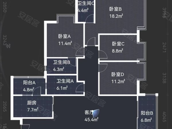 广州荔湾南岸金众西关海西关海 7栋南向 大四房 3卫 豪华装修 拎包