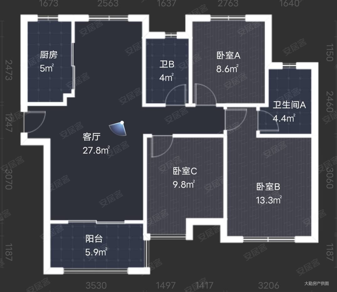 万科五彩城3室2厅2卫106㎡南北62万