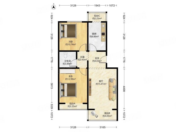 三山新新家园2室1厅1卫74㎡南北330万