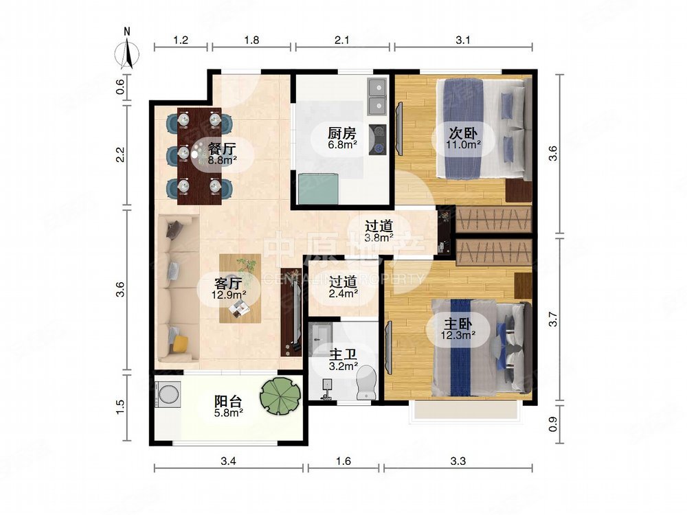 嘉宝梦之月2室2厅1卫89.9㎡南336万