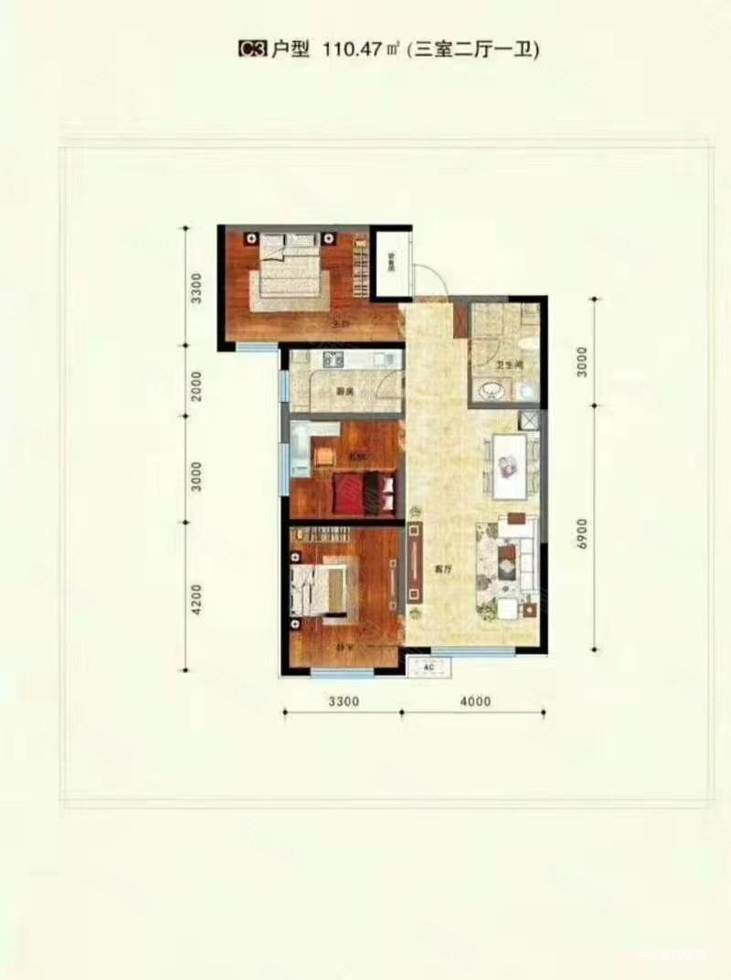 北城君威景苑3室2厅1卫111.2㎡南50万