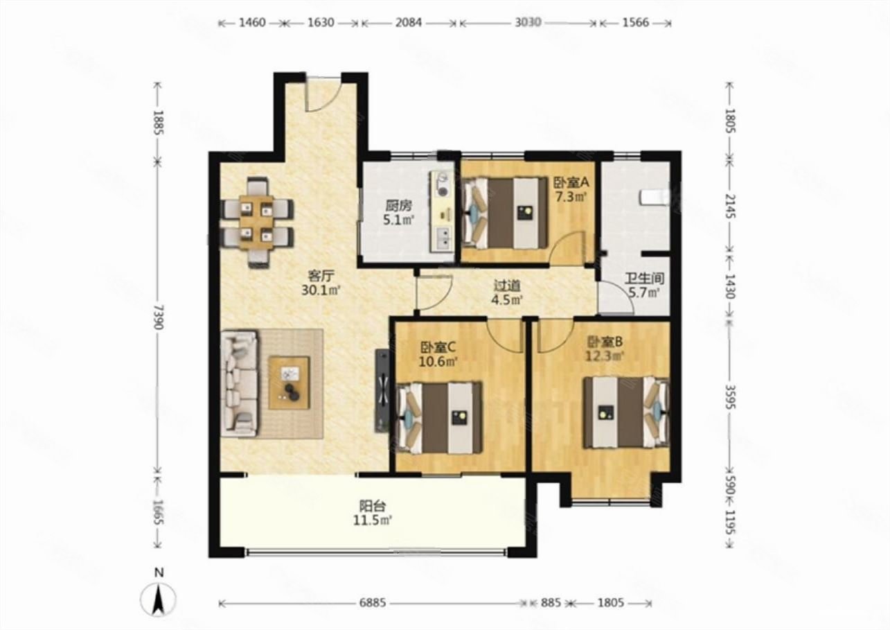 远洋晟庭3室次新小区四季恒温精装未住过急售