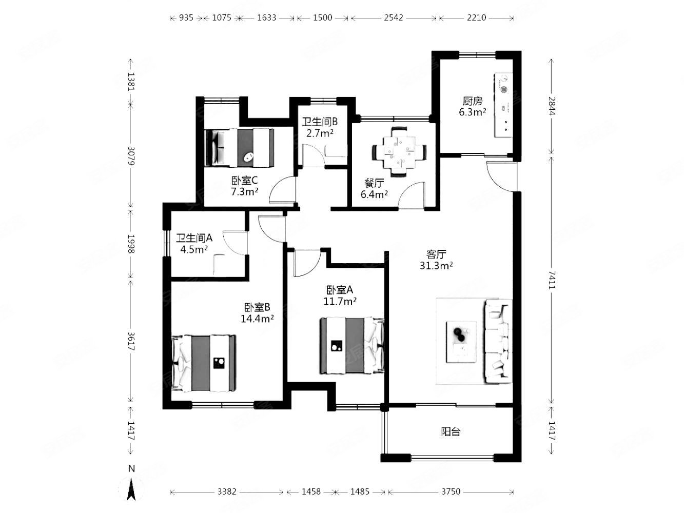 景瑞望府12123平245万3室2厅2卫