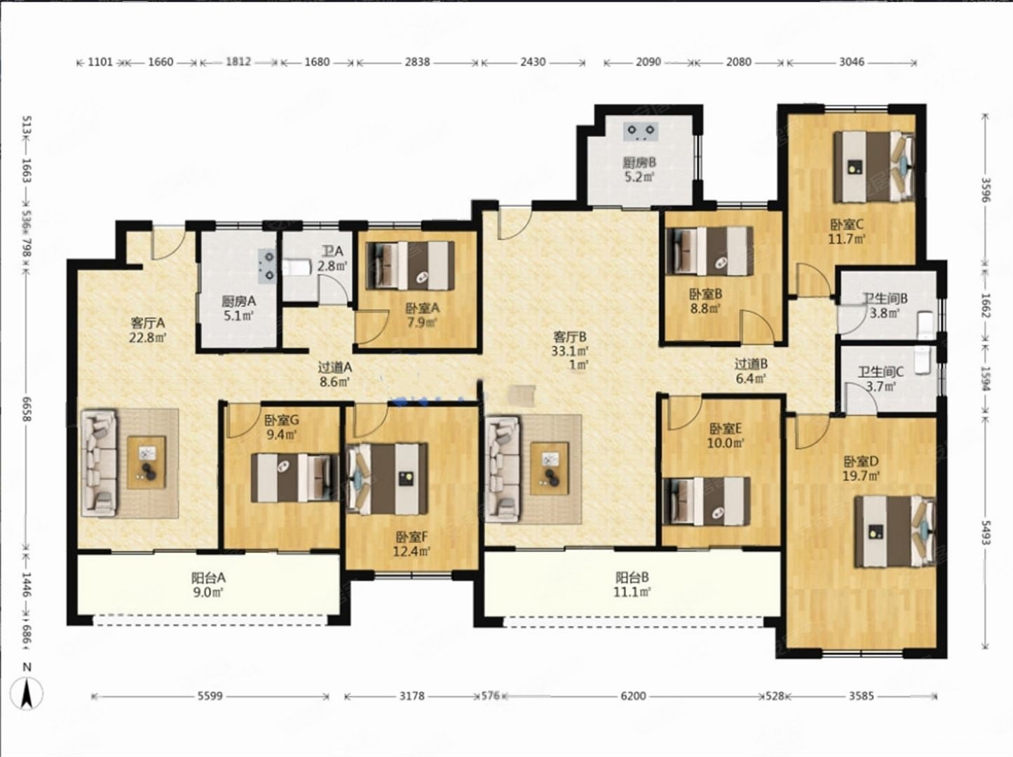 单价八千多买7室4厅3卫大平层精装上房地暖中央空调