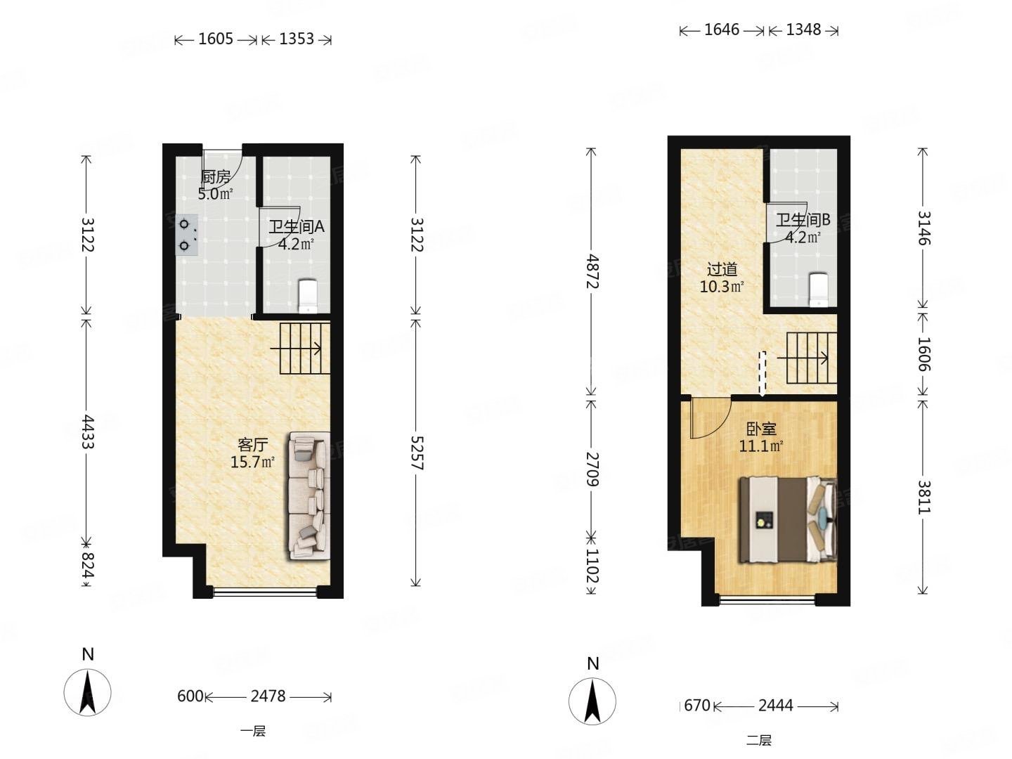 东港loft精装小户型 上下两层 两卫拎包入住 投资自住 ,保利天禧公馆