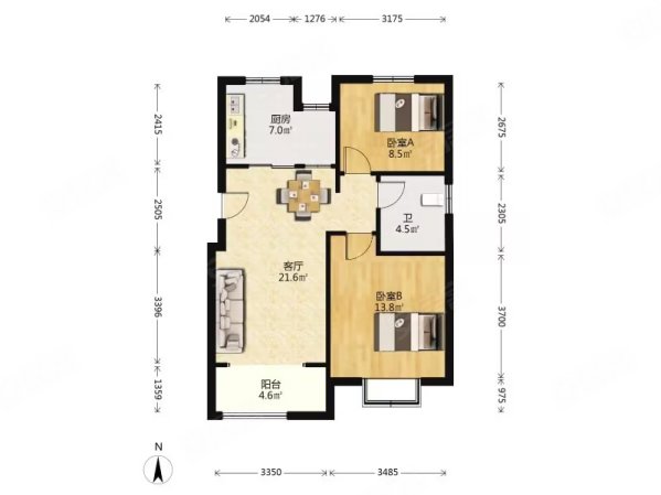 馨良苑2室2厅1卫75.87㎡南北399万