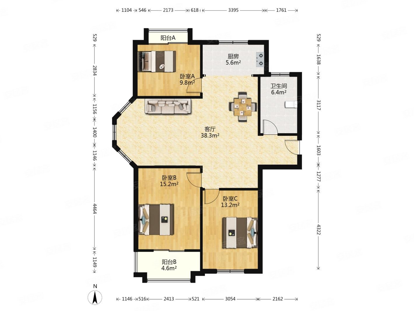 银河湾花园3室2厅1卫115.2㎡南228万