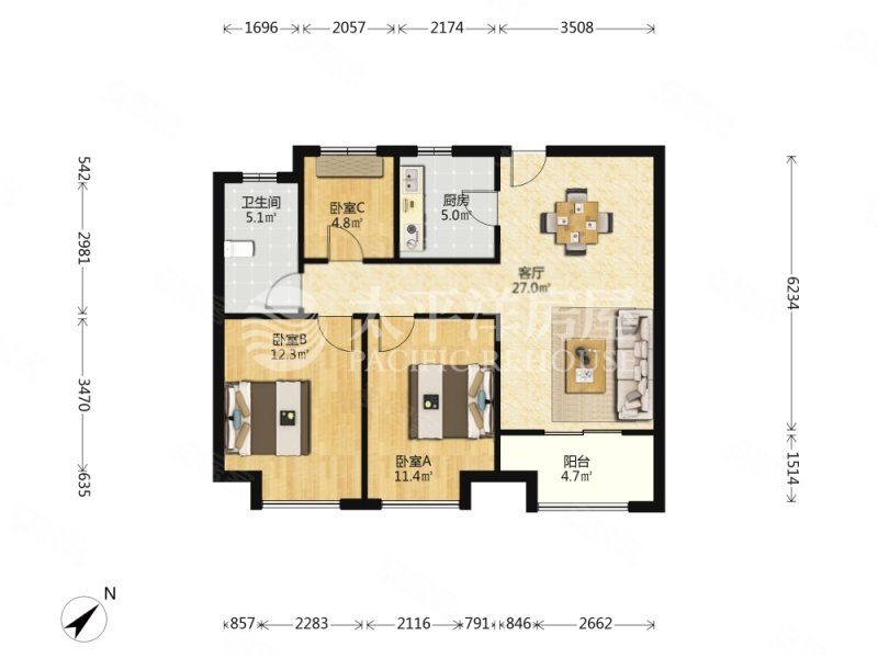 中建溪岸澜庭3室2厅1卫87.61㎡南498万