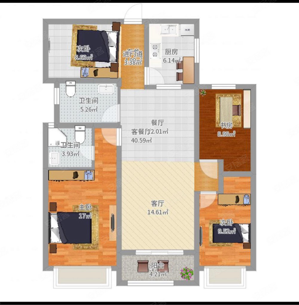 康博公馆4室2厅2卫130.31㎡南北140万