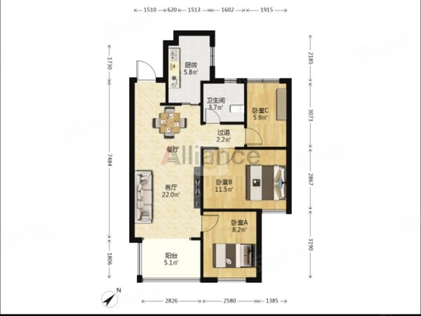 【多图】俊发龙泉俊园,北市区租房,昆八中旁 龙泉俊园精装西南小三房