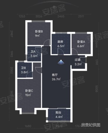 万科大都会云锦3室2厅2卫110㎡南北115万