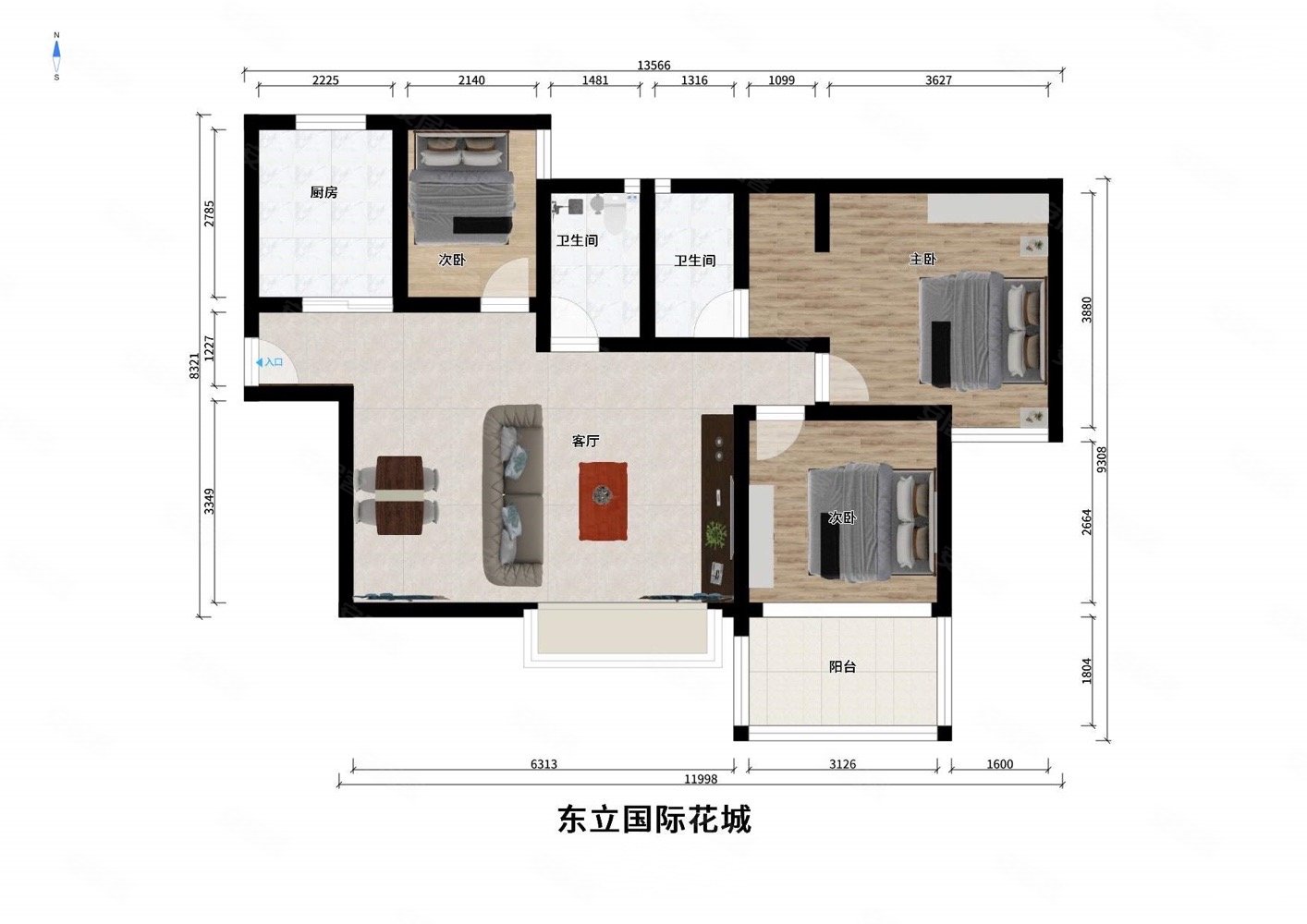优品道旁套三 公园旁 商场旁 户型巴适看房方便,东立国际花城二手房