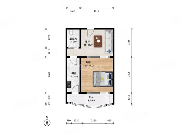 盛和家园1室1厅1卫70.62㎡南490万