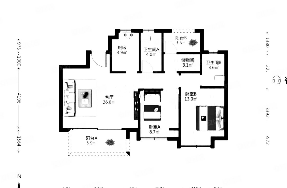 华润昆仑御3室2厅2卫9854㎡南北138万