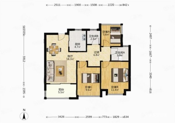 芦山花园3室2厅2卫91.91㎡南36万