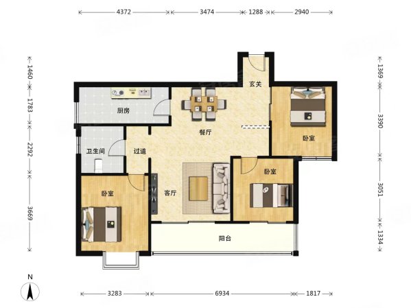 徽昌苑3室2厅1卫97.89㎡南北170万