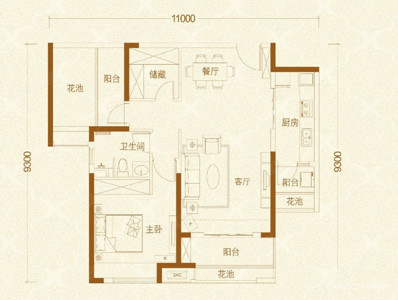 万科金域蓝湾2室2厅1卫84.96㎡南北129.5万