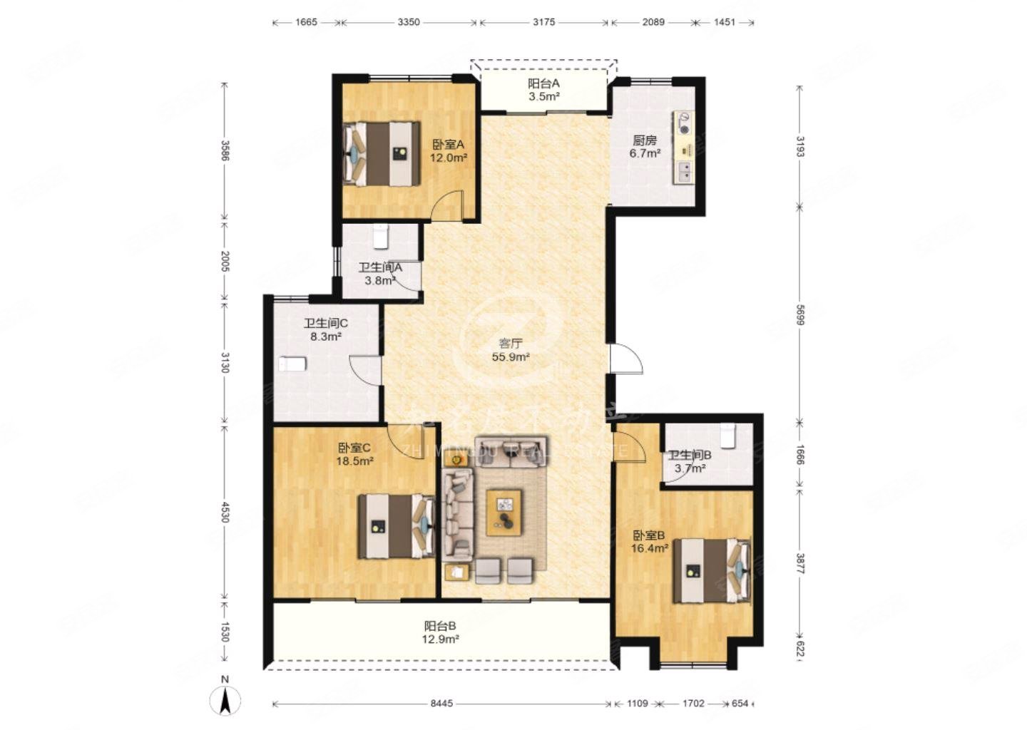 林上大观 清水毛坯大平层 景观楼层 户型方正 看房有钥匙,和风雅颂