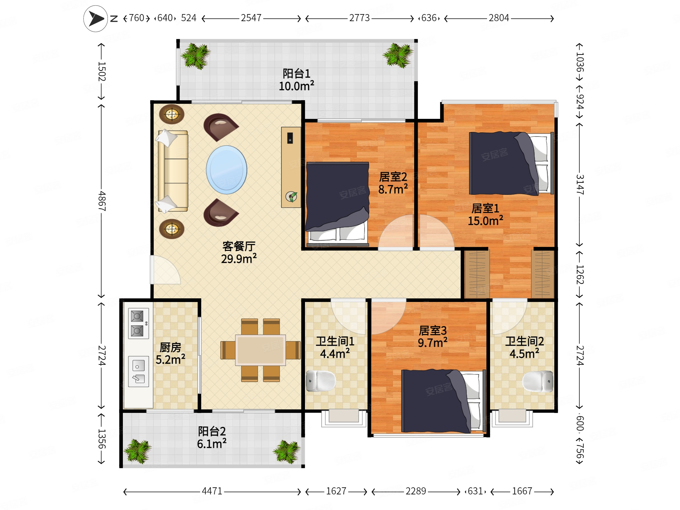金茂湾笋盘三房两卫外国语旁安静楼栋双阳台对流