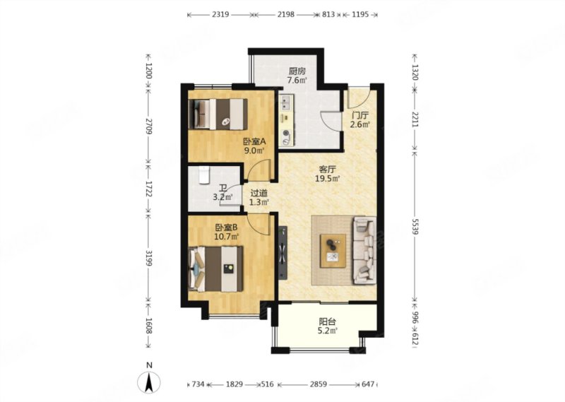 怡景华庭2室1厅1卫76㎡南北80万