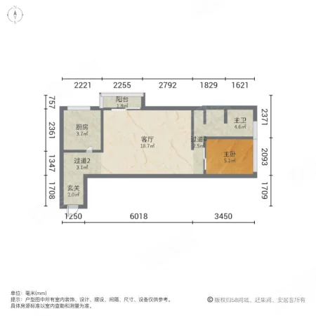 中央美域1室1厅1卫59㎡东26万