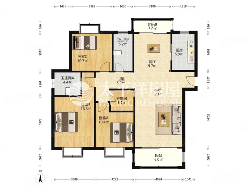 东旺名苑3室2厅2卫137.51㎡南700万