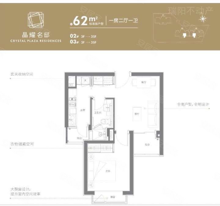 晶耀名邸(二期)1室1厅1卫61.74㎡南900万