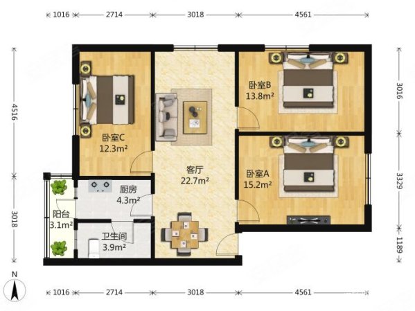 上海城3室2厅1卫98㎡南北76.6万