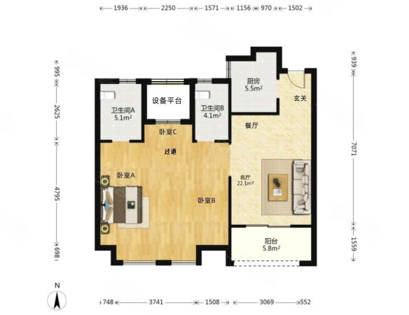 佳源巴黎都市(四期)3室2厅2卫102.34㎡南北207万