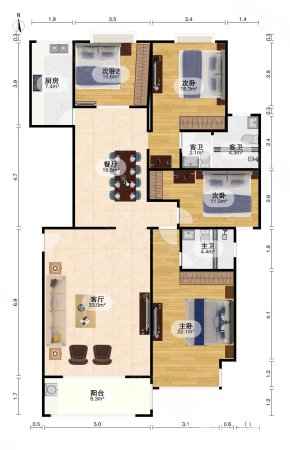 青春家园4室2厅2卫185.37㎡南北160万