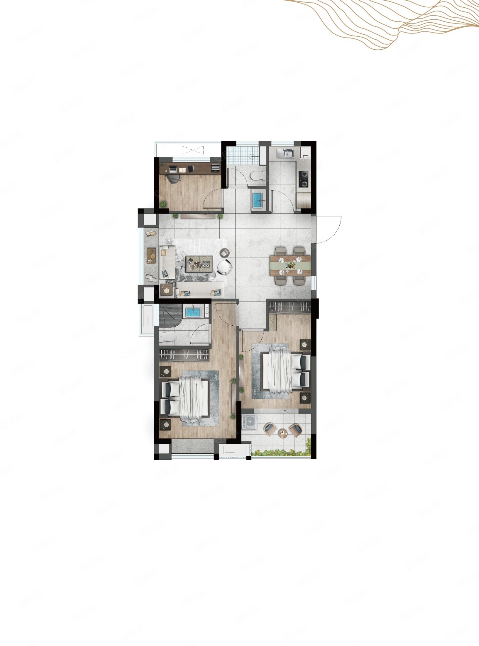 海云间小区3室2厅2卫91.25㎡南北69万