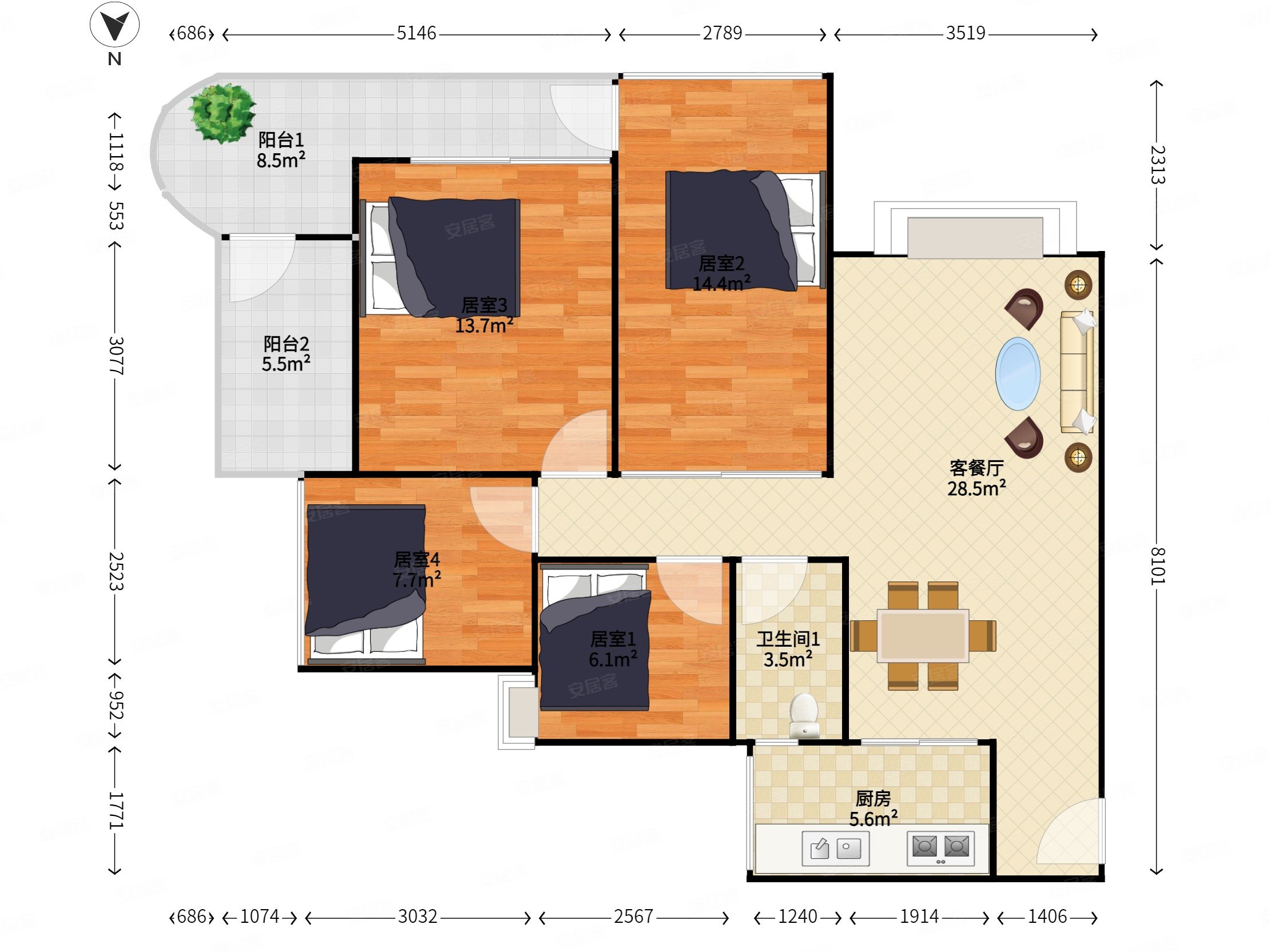 鸿荣源品质社区,西岸观邸二手房,0万,4室2厅,1卫,94.