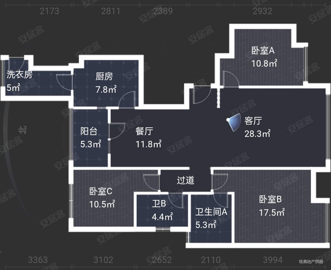 万达华府(A区)3室2厅2卫138.18㎡南北85万