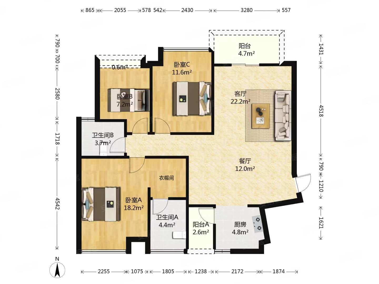 誉名都3室2厅2卫109.63㎡北80万