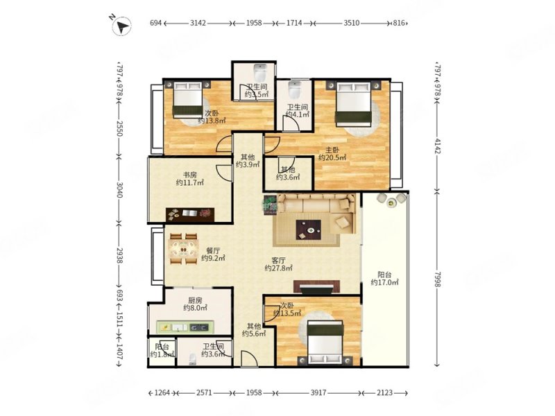 大学城豪宅  博林天瑞精装4房,南北通透,南看山景北看湖