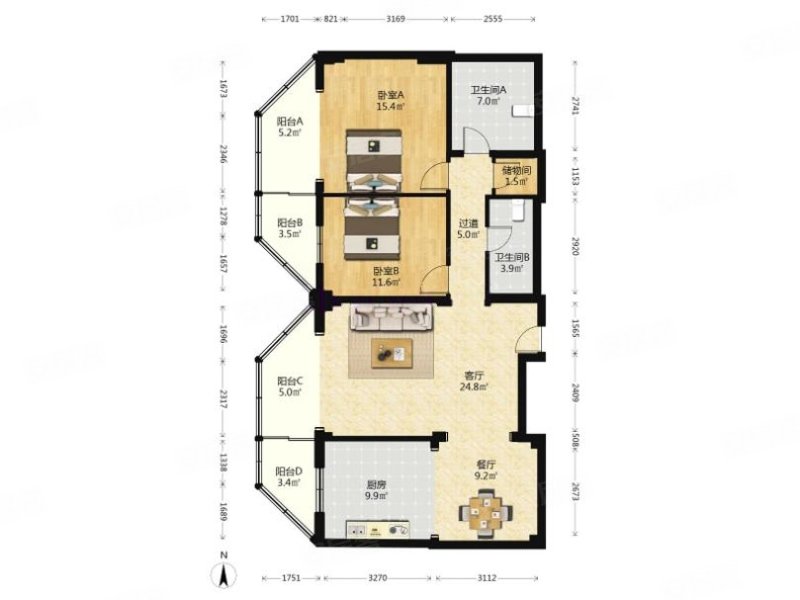 聚龙花园 2室1厅 140.45平
