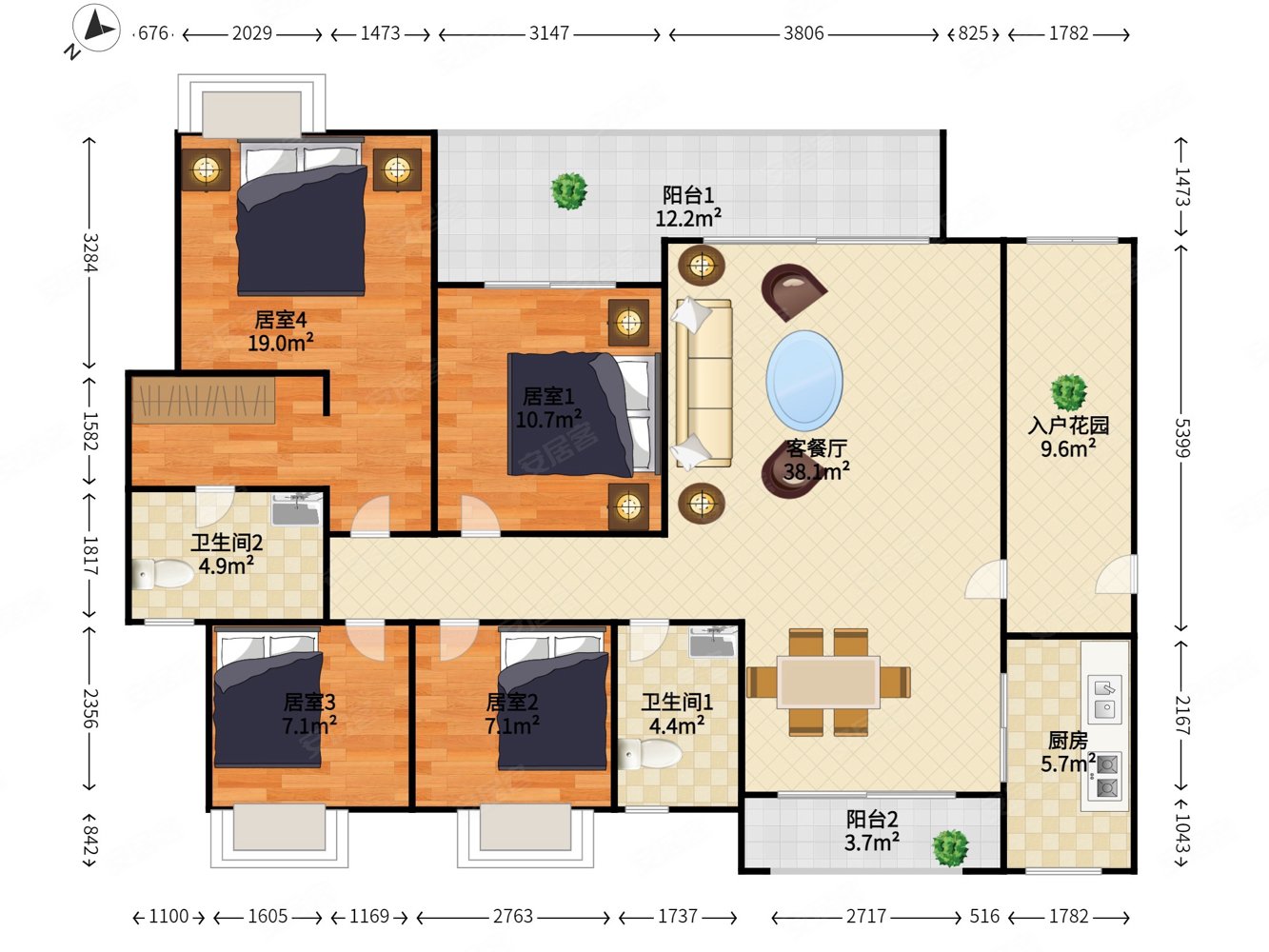 绿地大都会4室2厅2卫143.36㎡南北220万