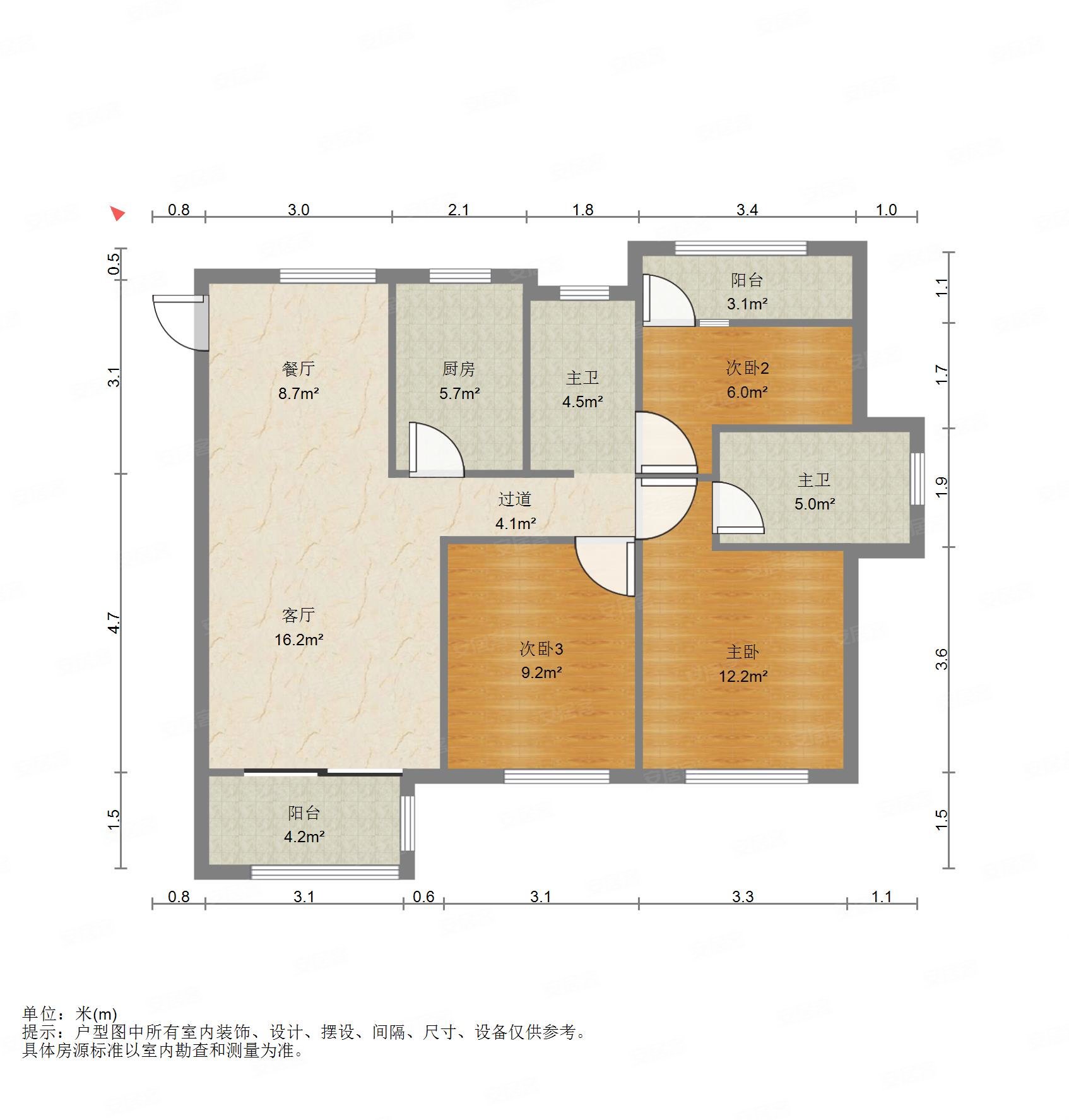 华润凯旋门3室2厅2卫107㎡南北144.3万