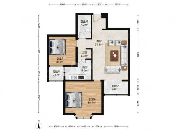 望京西园四区2室1厅1卫99.7㎡南650万