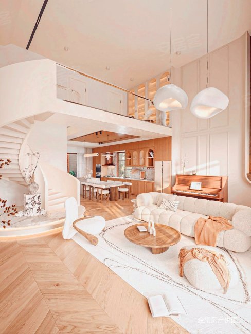 金融城正看双子塔装修6米跃层轻奢小户家具家电全带