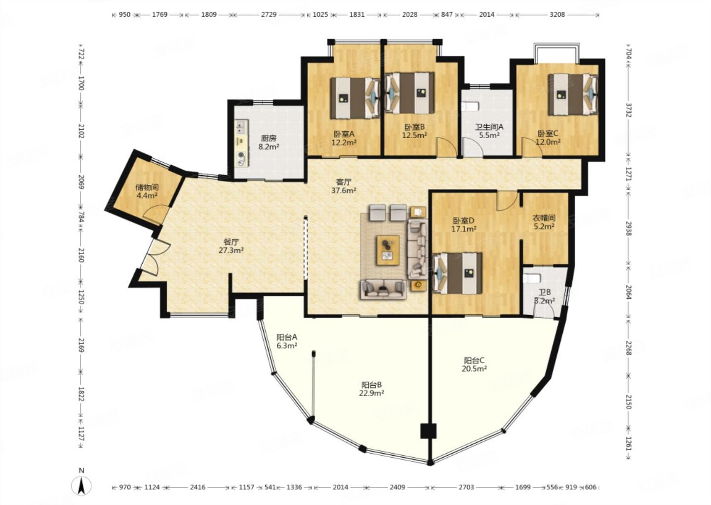 湘江豪庭4室2厅2卫199.74㎡南北333万