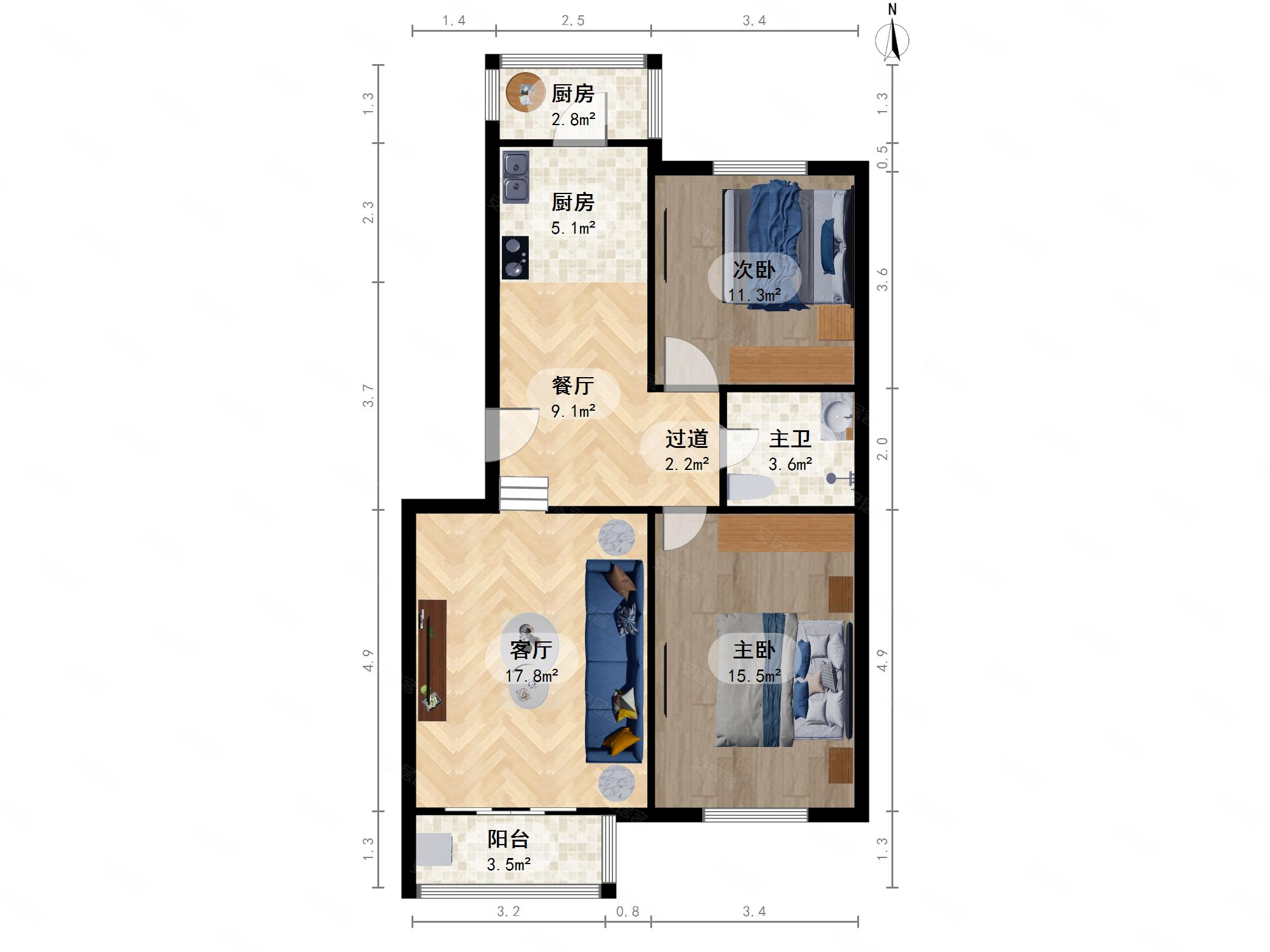 太阳城蓝山园 2室2厅1卫 家电齐全 南北通透,蓝山园二手房,216万,2室2