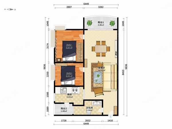 【多图】第三金碧花园,工业大道南租房,第三金碧花园 2室2厅1卫 71平