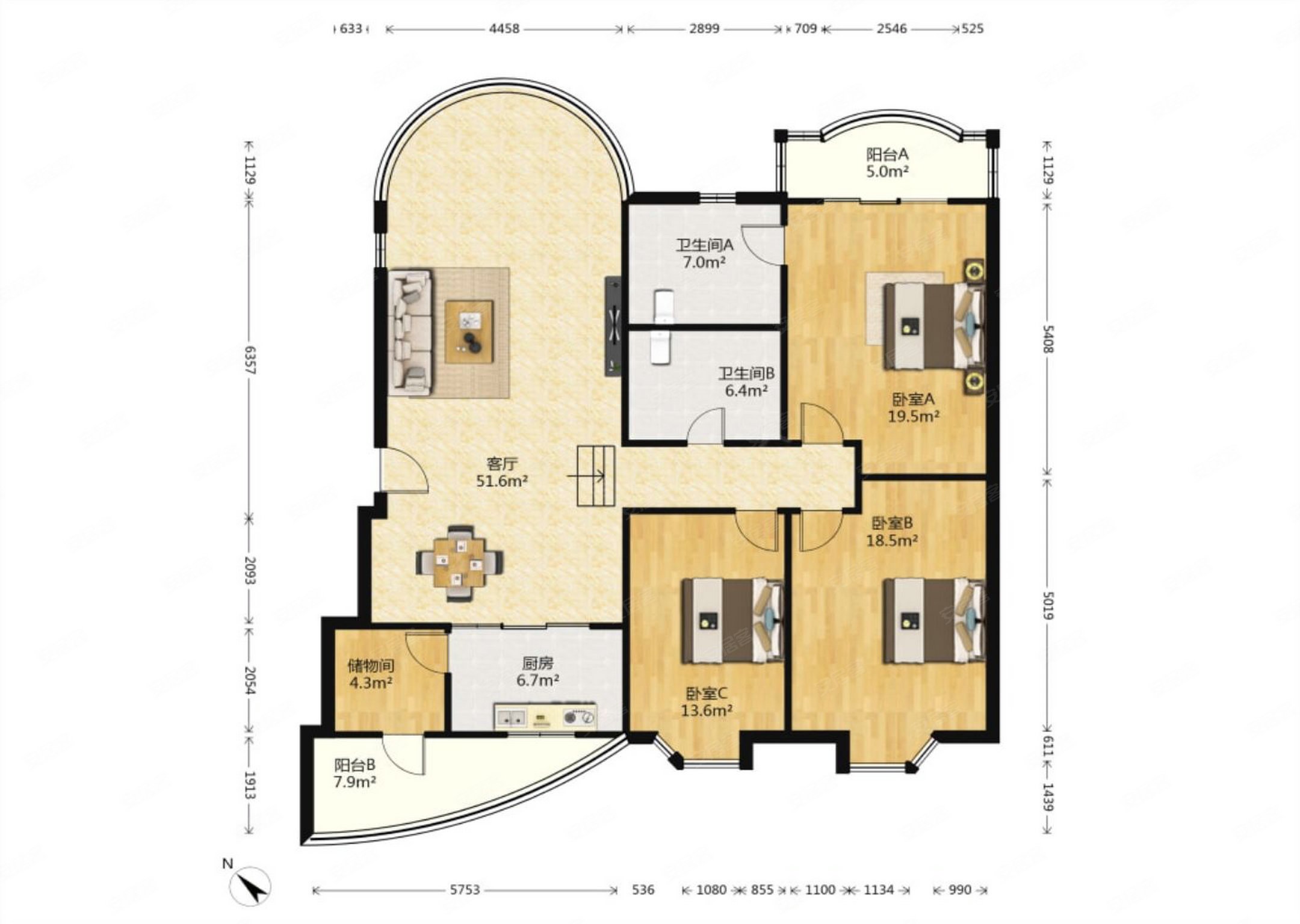 金都花园3室2厅2卫163.25㎡南北228万