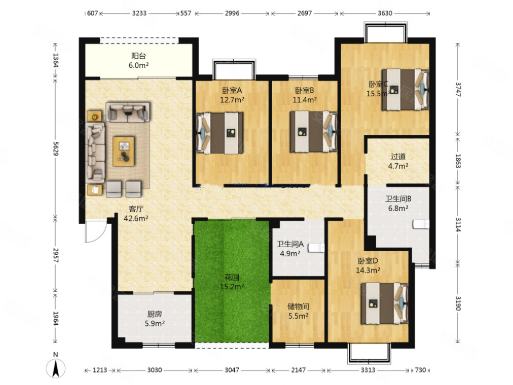 长水航城凌霄苑 楼龄新  南北通透,大跃层