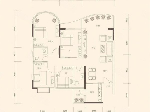 江门蓬江北新嘉悦名都名校1号江侨路嘉悦名都五楼118方简装4房不靠马路租1400元出租房源真实图片