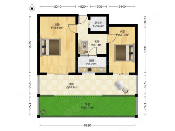 角门16号院2室1厅1卫47.23㎡南263万